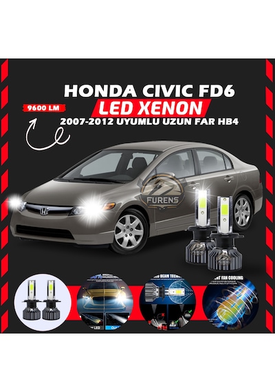 Honda Civic Fd6 2007-2012 Uzun Far Uyumlu Şimşek Etkilii Led Xenon Pro Series Hb4