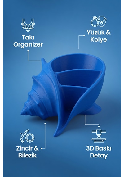 Deniz Kabuğu Takı Organizer Dekoratif Takı Kutusu Yüzük, Kolye Ve Bileklik Düzenleyici Mavi