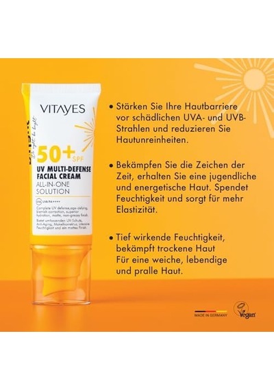 Vıtayes Yüz Güneş Kremi Spf50 Çok Fonksiyonlu Yüksek Uv Koruma Yaşlanma Karşıtı Nemlendirme Cilt Bakımı, 50 Ml