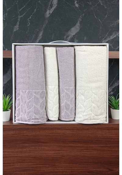 Hazal %100 Pamuklu Kutulu 4'lü Banyo Havlu Seti Hamam Takımı 50x90 - 90x150 Antrasit-krem - 00081 Antrasit