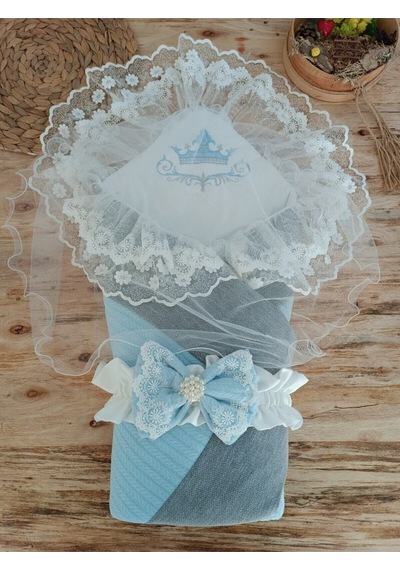 Triko Przm Haki Bebek Kundağı Unisex Bebek Dış Kundak Battaniyesi Hastane Çıkışı Kundak Battaniye Mavi