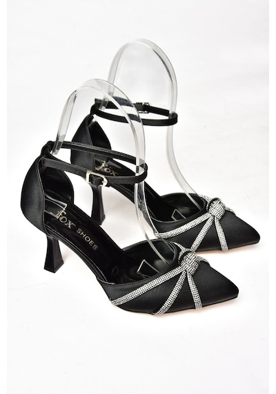 Fox Shoes S246061904 Siyah Saten Kumaş Taşlı Ayakkabı Siyah
