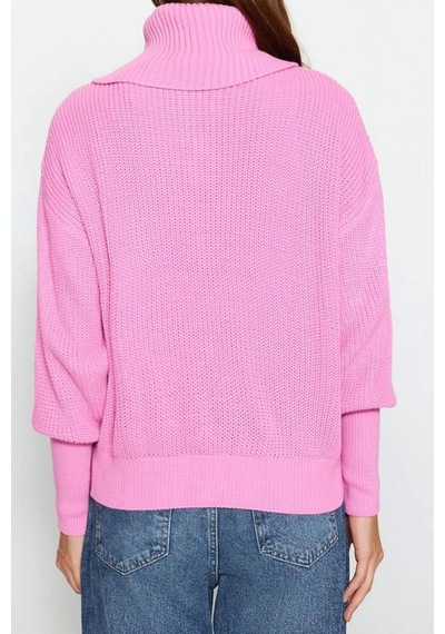 Ersefa Kadın Modern Tarz Oversize Devrik Yaka Regular Triko Hırka Pembe