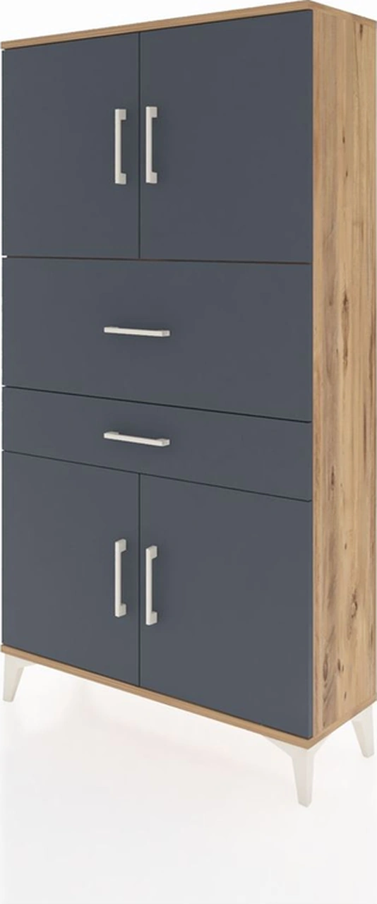 Arges Dolap 3 Raflı 2 Çekmeceli 4 Kapaklı 88x30x163 Çam-antrasit Çam