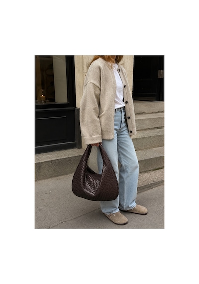 Nura Collection Kadın Yumuşak Form Örgü Hobo Çanta - Kahverengi - 910227189 Kahverengi