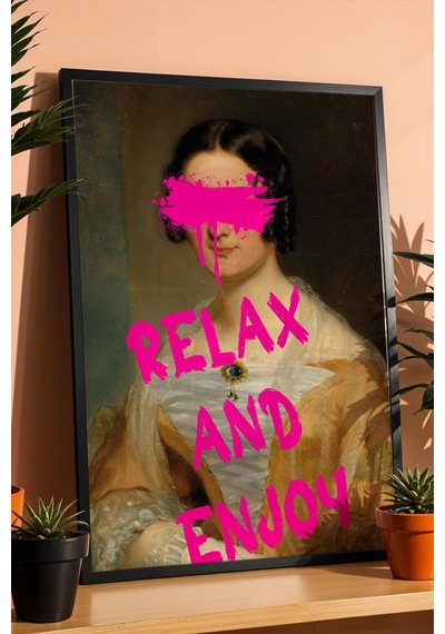 Relax And Enjoy Çerçeveli Tablo Boyalı Göz Detaylı Estetik Tasarım Şık Ev Hediyesi Altered Art