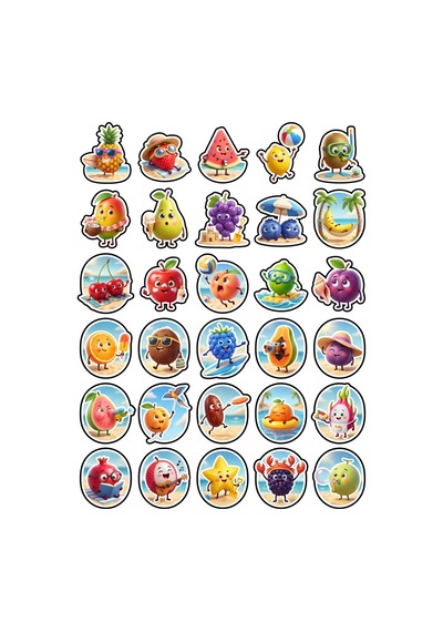 30 Adet Sevimli Plaj Meyveleri Sticker Seti - Laptop Defter Telefon Ajanda İçin Çok Renkli