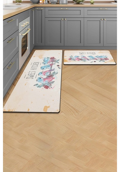 Valerine Life Mutfak Yolluğu Halısı Sweet Kitchen Krem Renk Tezgah Önü Paspası İkili Kilim Takımı Dö Siyah
