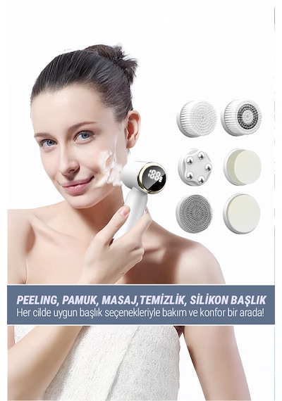 Veryfit 6 In 1 - 3 Aşamalı Su Geçirmez Led Ekranlı Peeling Masaj Cilt Temizleme Bakım Aleti Beyaz