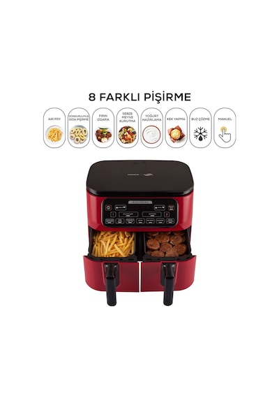Karaca Air Pro Cook Duo Superfresh Kırmızısı 4+4 L 8 Kişilik Airfryer Fritöz