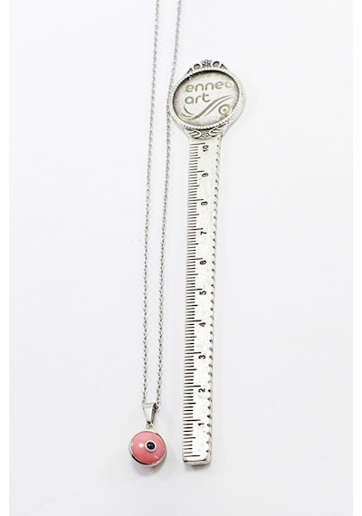 Çerçeveli Pembe Nazar Boncuklu Bijuteri Kolye Çelik Zincir 60 Cm Çok Renkli
