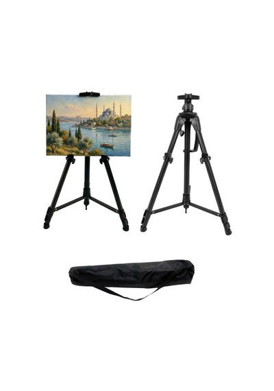 Katlanabilir Metal Tripod Şövale - Kollu Yükseklik Ayarlı, Su Terazili, Pusulalı, Siyah