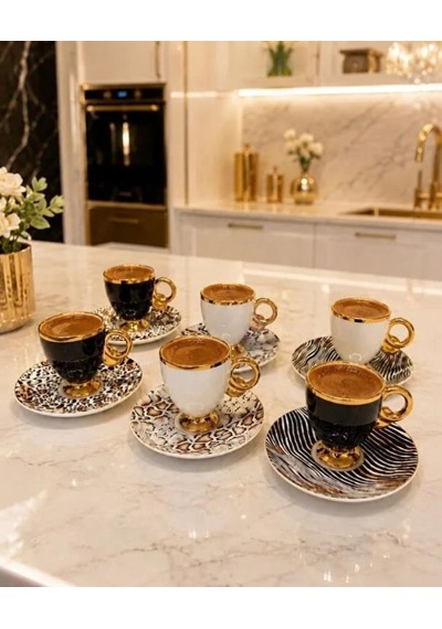 Acar Kaı-009641 Elysion Karışık 6lı Porselen Kahve Fincan Takımı Çok Renkli