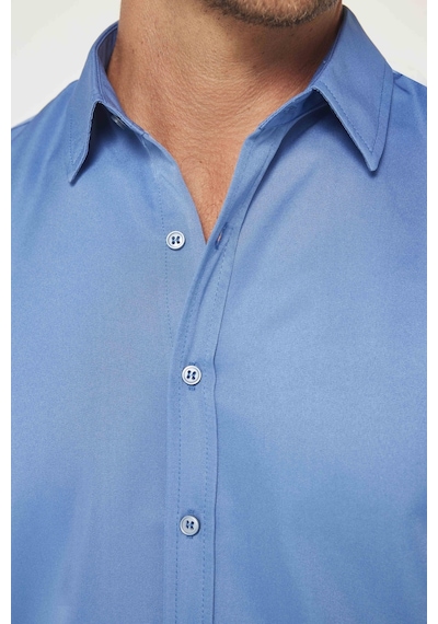 Tudors Slim Fit Uzun Kollu Kolay Ütü Teri Emen Nefes Alan Doku Kravatlık Dört Mevsim İndigo Erkek Gömlek-31592-ındıgo İndigo