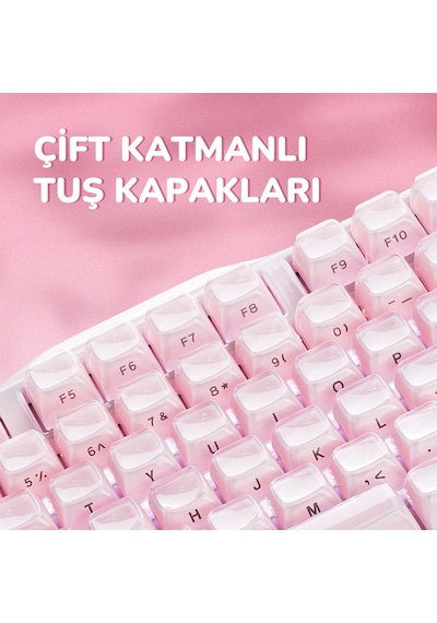 Gravastar Mercury K1+m1 Pro Kablosuz Rgb Işıklı Mekanik Q Gaming Klavye Ve Optik Mouse Seti, Sakura Optik