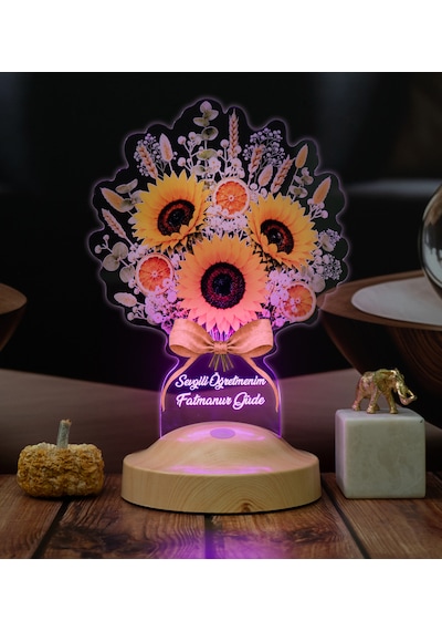 Ayçiçeği Buketi Led Lamba, Günebakan Çiçek Buketi Doğum Günü Hediyesi Kadına, Anneye Ve Öğretmene Hediye Masa Lambası