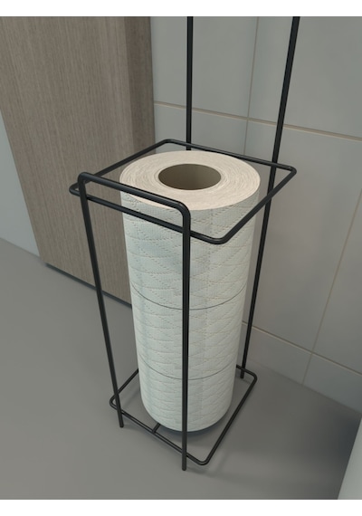Zabata Tuvalet Kağıtlığı Wc Kağıtlık Yedekli Metal Tuvalet Kağıdı Standı Tutacağı Askısı Siyah