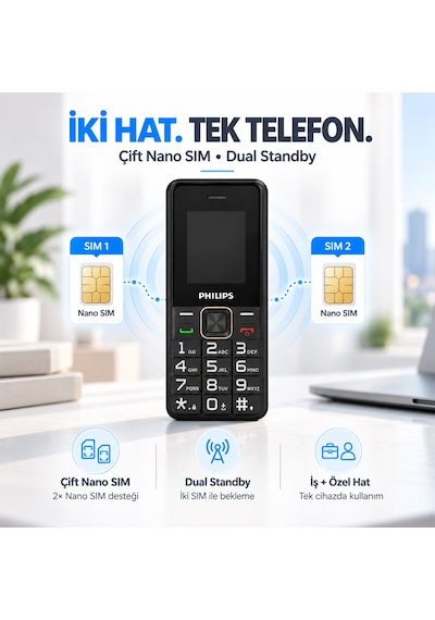 Philips Xenium E6105 4G Tuşlu Cep Telefonu Çift SIM Kartlı 1000 mAh Type-C Bluetooth FM Radyo