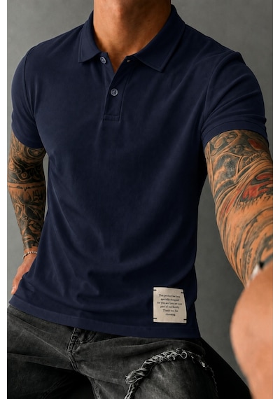 Tarz Cool Erkek Basic Polo Yaka Pamuklu Kısa Kollu Tişört Lacivert
