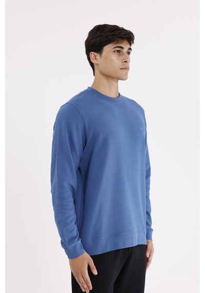 Rowinger Yatay Dokulu Ottoman Yüzey Tonal Logo Detaylı Bisiklet Yaka Standart Kalıp Sweatshirt İndigo Rowinger Yatay Dokulu Ottoman Yüzey Tonal Logo Detaylı Bisiklet Yaka Standart Kalıp Sweatshirt İndigo