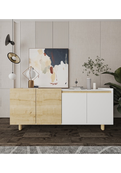 Ravenna Modern Konsol 180 Cm Safir Meşe - Beyaz Beyaz - Safirmeşe