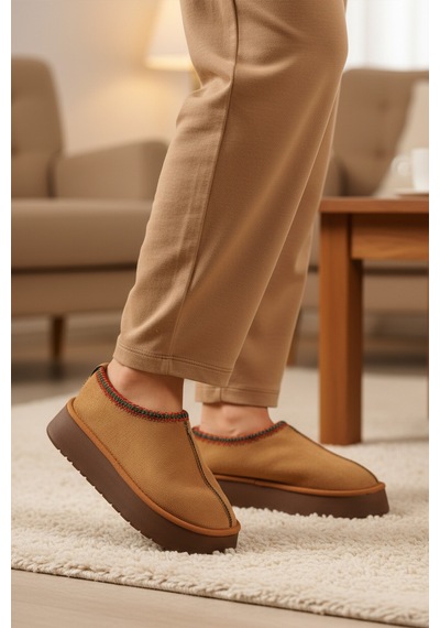 Taba İçi Kürklü Kadın Casual Ayakkabı U-50 Z Taba