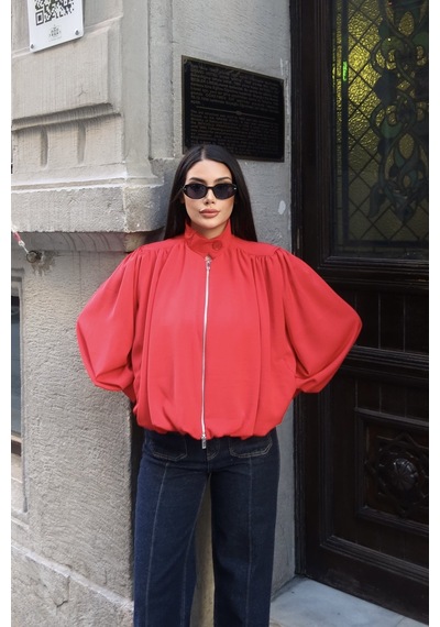 Kechi Woman Linda Twill Kumaş Çift Fermuarlı Astarlı Ceket Kırmızı