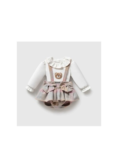 Ministok Tedy Bear Kız Bebek Gömlekli Salopet Takım Pembe