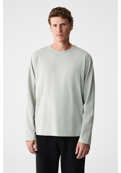 Grımelange Gravs Erkek %100 Pamuklu Yumuşak Kumaşlı Yuvarlak Yakalı Uzun Kollu Gri T-shirt Gri