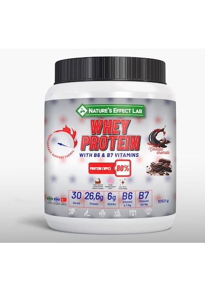 Whey Protein Wpc %80 -vitamin B6&b7 Takviyeli -enzim Destekli -çikolata Aromalı 1050gr 30 Servis