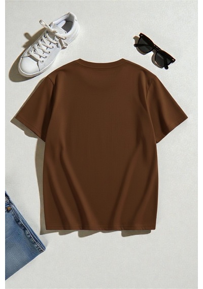 Uyguntarz Unisex Love Me More Baskılı Tasarım Tişört - 2'li Eşofman Takımı Kahverengi