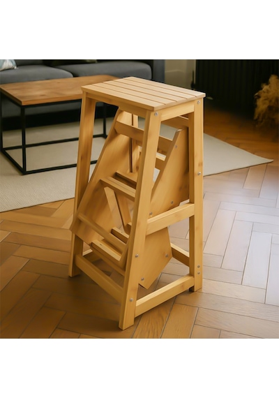 Porsima Pbt-379 Ahşap Bambu 3 Basamak Merdiven - Portatif Demonte Ve Ergonomik Ev Tipi Dekoratif Tabure Merdiven 1 Adet