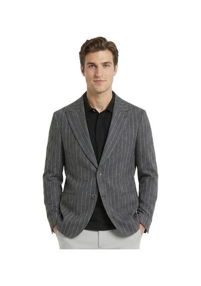 Kip Antrasit Çizgili Modern Fit Keten Karışımlı Ceket