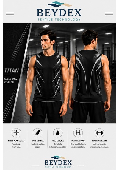 Beydex Erkek Nem Emici Hızlı Kuruma Ss-26 Collection Sporcu Sıfır Kol T-shirt Gym Gri