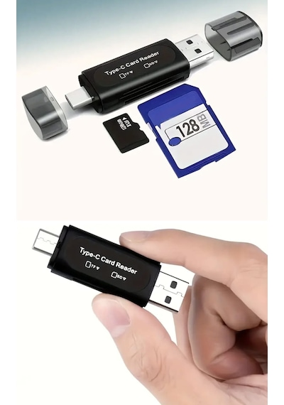 E-kervan 4'ü 1 Arada Kart Okuyucu Type-c Ve Usb Çift Protokol Mikro Sd/tf Hafıza Kartı Kart Okuyucu
