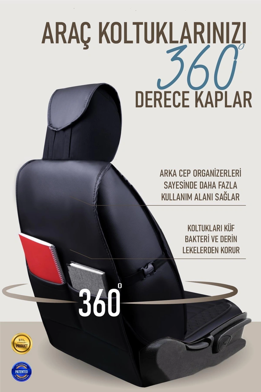 Dacia Sandero Stepway Uyumlu Lüx Deri Oto Koltuk Kılıfı Ön Arka Takım Elit Tam Siyah