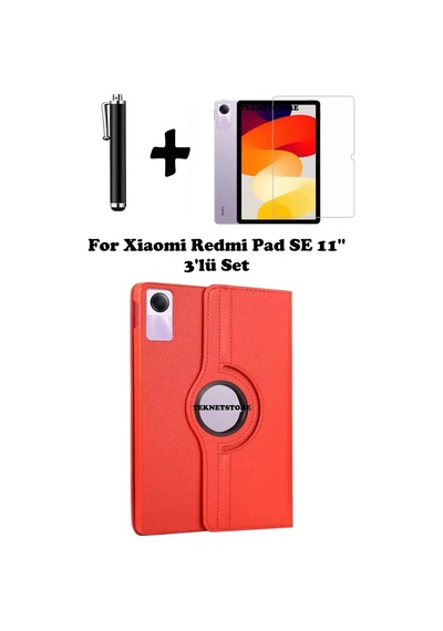 Xiaomi Redmi Pad Se 11 Inç Tablet Uyumlu Uyku Modlu 360 Döner Pu Deri Kılıf Seti Kılıf