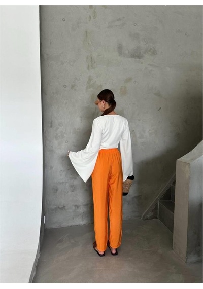 İkales Bel Lastik Detaylı Modal Kumaş Pantolon - Orange