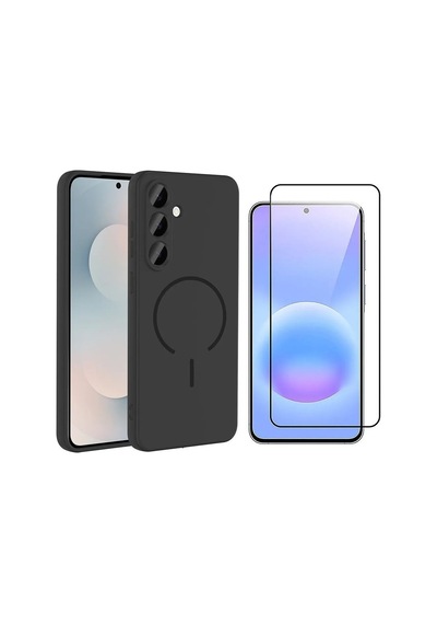 Vendas Samsung Galaxy Uyumlu S26 Fe Kılıf M-safe Şarj Özellikli Zore Meta Kapak + 9h Cam Ekran Koruyucu Siyah