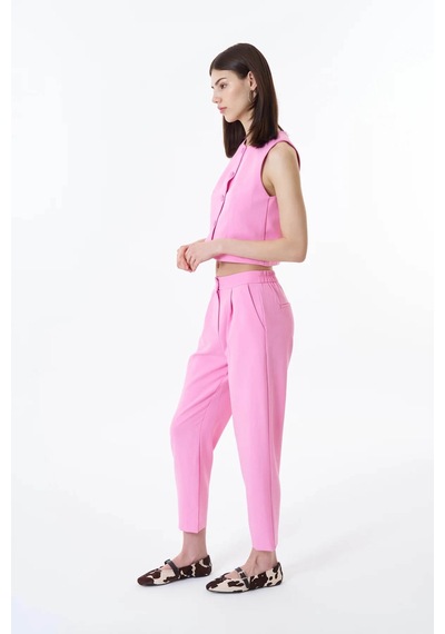 Quzu Beli Lastikli Pembe Kadın Pantolon 71154