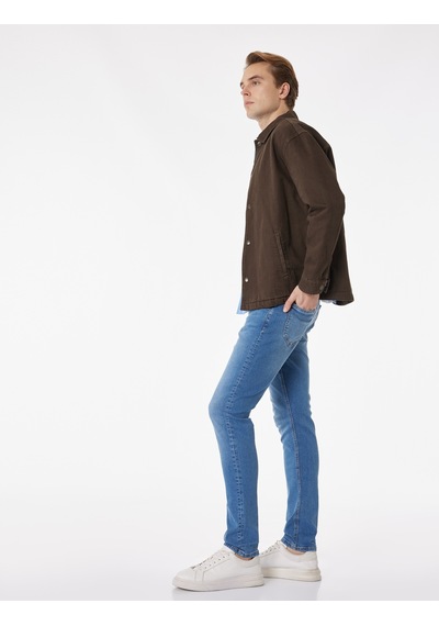 Koton Düğmeli Cep Detaylı Normal Bel Slim Fit Jean Pantolon - Brad Jean Orta İndigo 6sam40115nd