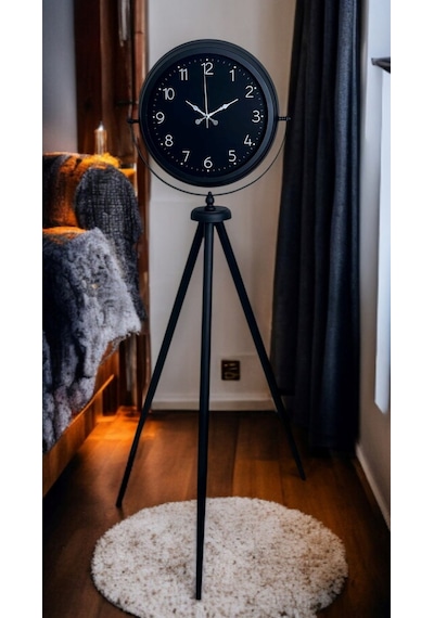 Sade Siyah Tripod Ayaklı Saat Çok Renkli