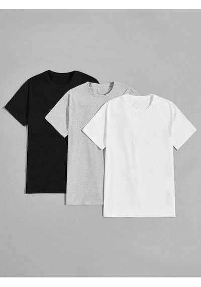 Basic Düz 3'lü Çoklu Kombin T-shirt -siyah, Beyaz Ve Gri Oversize Bisiklet Yaka Siyah Beyaz Gri Basic Düz 3'lü Çoklu Kombin T-shirt -siyah, Beyaz Ve Gri Oversize Bisiklet Yaka Siyah Beyaz Gri