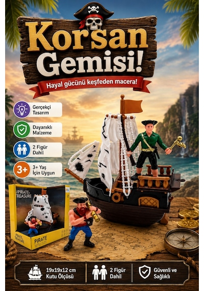 Oyuncak Korsan Gemisi Oyun Seti - 2 Adet Karakter Figürlü Macera Seti 3+ Yaş