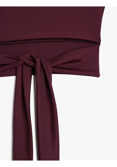 Koton Bağlama Detaylı Kısa Kollu Slim Fit Crop Spor Tişört Bordo 5wak10310nk Bordo