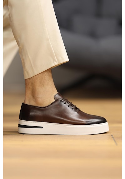 Shoetyle - Kahverengi Deri Bağcıklı Erkek Günlük Ayakkabı 610-1005-1301 Kahve Rengi
