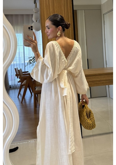 Fashion Cocktail Bel Vurgulu Yan Yırtmaçlı Kelebek Kesim Boho Doğal Ton Dantelli Fiyonklu Bağlamalı Bohem Uzun Elbise Ekru Fashion Cocktail Bel Vurgulu Yan Yırtmaçlı Kelebek Kesim Boho Doğal Ton Dantelli Fiyonklu Bağlamalı Bohem Uzun Elbise Ekru