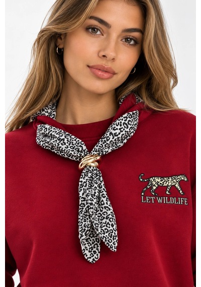 Mevese Bisiklet Yaka Nakışlı Kadın Sweatshirt - Üç İplik Şardonlu Oversize Şık Tasarım - Bordo Mevese Bisiklet Yaka Nakışlı Kadın Sweatshirt - Üç İplik Şardonlu Oversize Şık Tasarım - Bordo