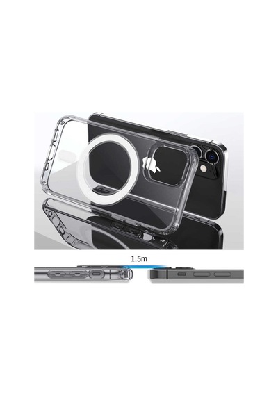Apple iPhone Uyumlu   11 Magesafe Wireless Kılıf Köşe Korumalı Darbe Emici Şeffaf Sert Silikon R2569:no:11 Şeffaf
