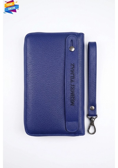 Vanilla Collection Kişiye Özel İsim Baskılı El Portföyü Cüzdan Telefon Bölmeli Fermuarlı Unisex Lacivert Siyah